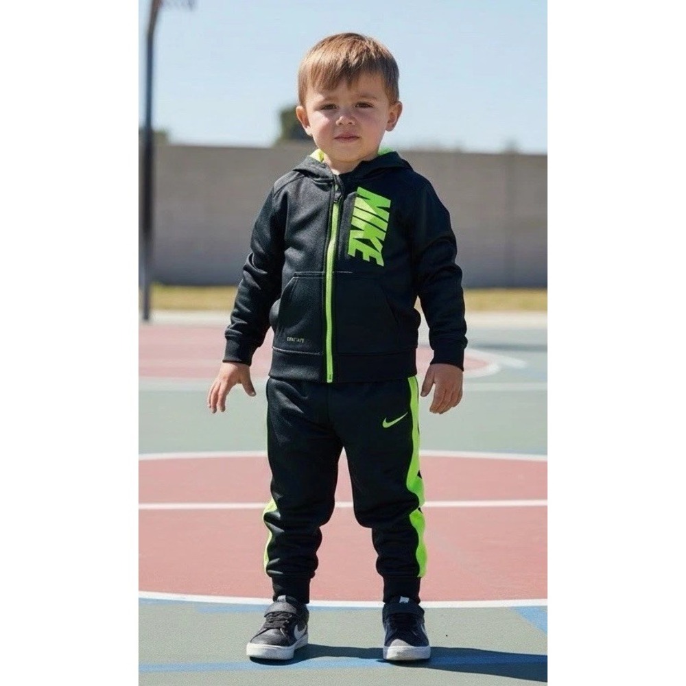 NIKE DRI-FIT Black Full Zip Hoodie Track Suit Logo Toddler Boy Girl 18 Months